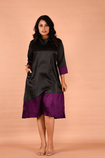 Color Blocking A-line cowl neck dress