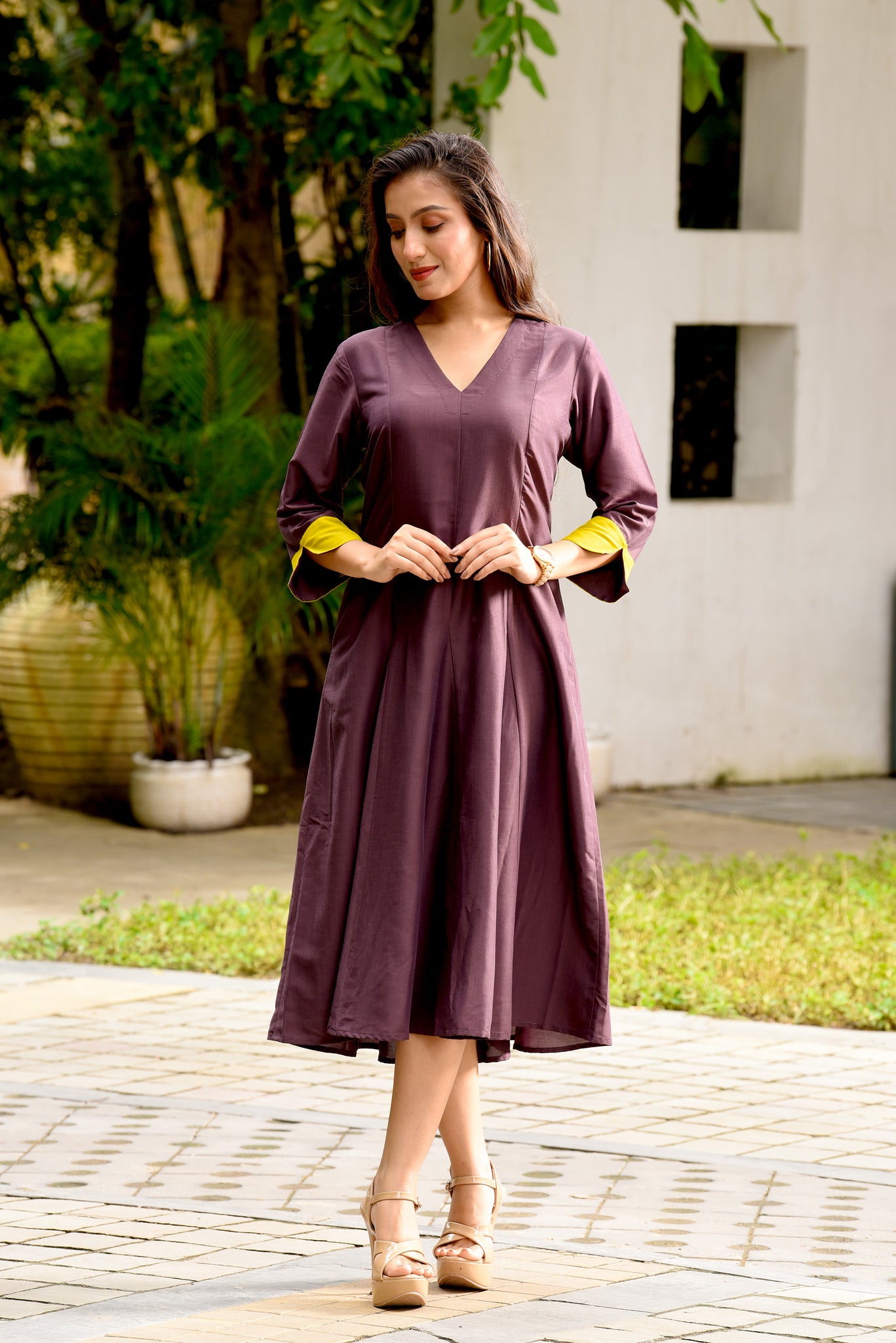 Purple V - Neck Kali Dress