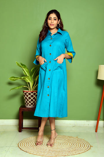 Buttoned Dress with Front Pockets