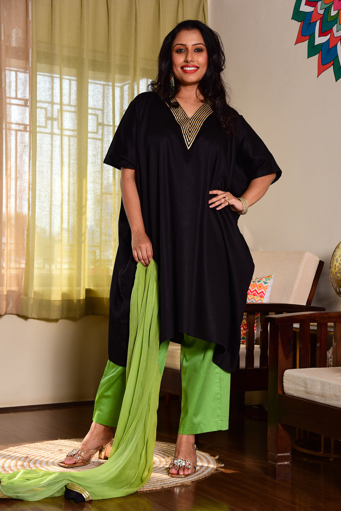 Black 3 pc Kaftan Style Dress with Gotta Highlight