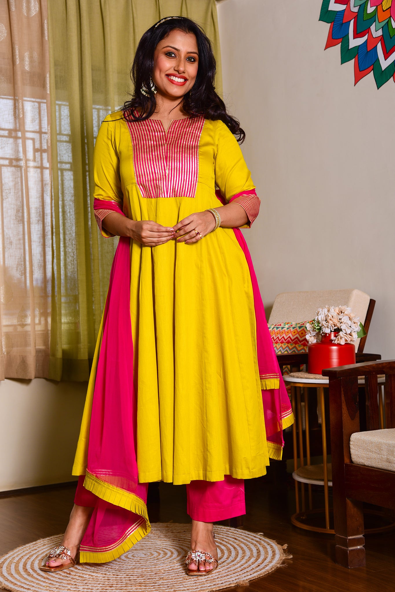 Mustard Outfit with Gota-Patti highlight yoke