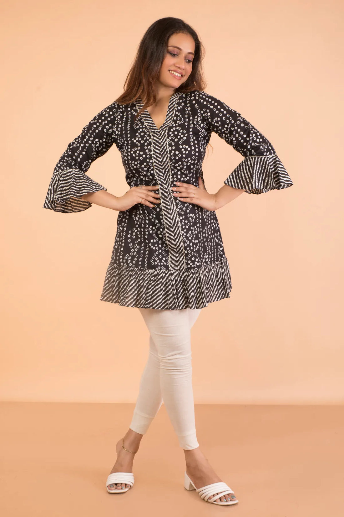 Bandhni Print Front Open Style Tunic